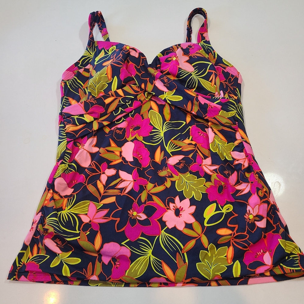 Lands' End Floral Adjustable Strap Tankini Top in Size 12L